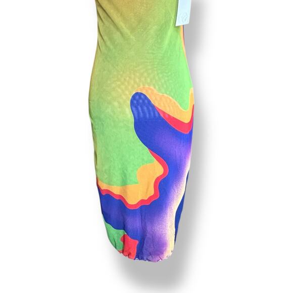 Expired Girl X Heeyajenny 2 Way Mesh Midi Slip Dress Colorful Colorblock Medium - Picture 7 of 14